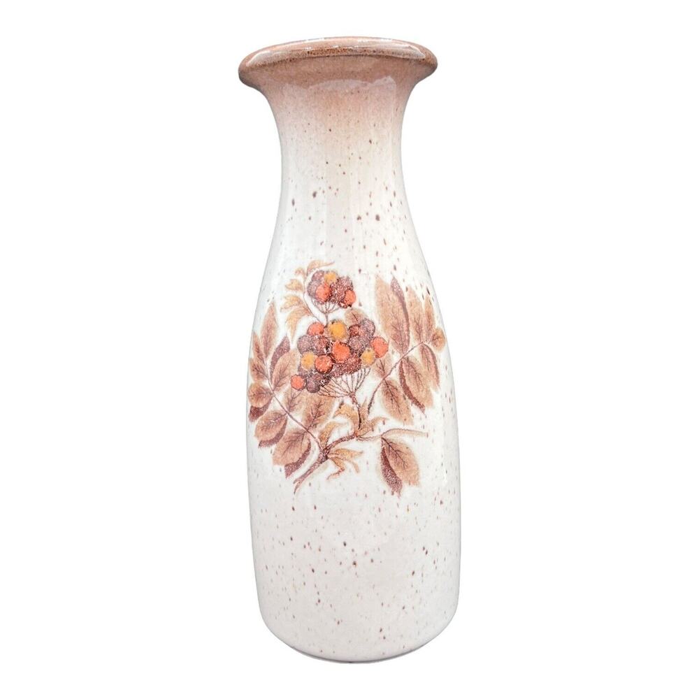 Vintage Scheurich Keramik West Germany Vase Cream Brown Leaves Berries
